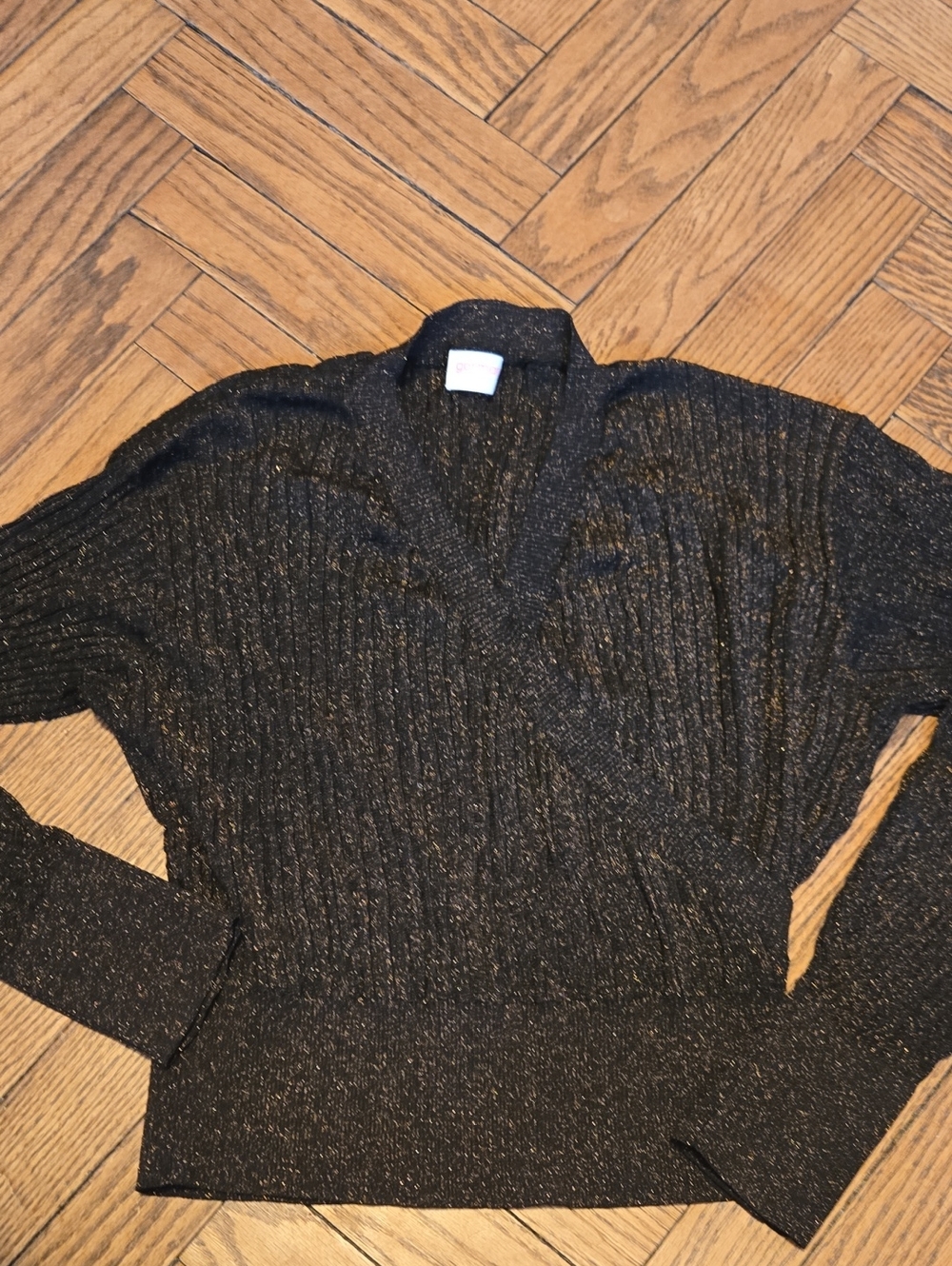 GORMAN Black Metallic Ribbed V-Neck Sweater